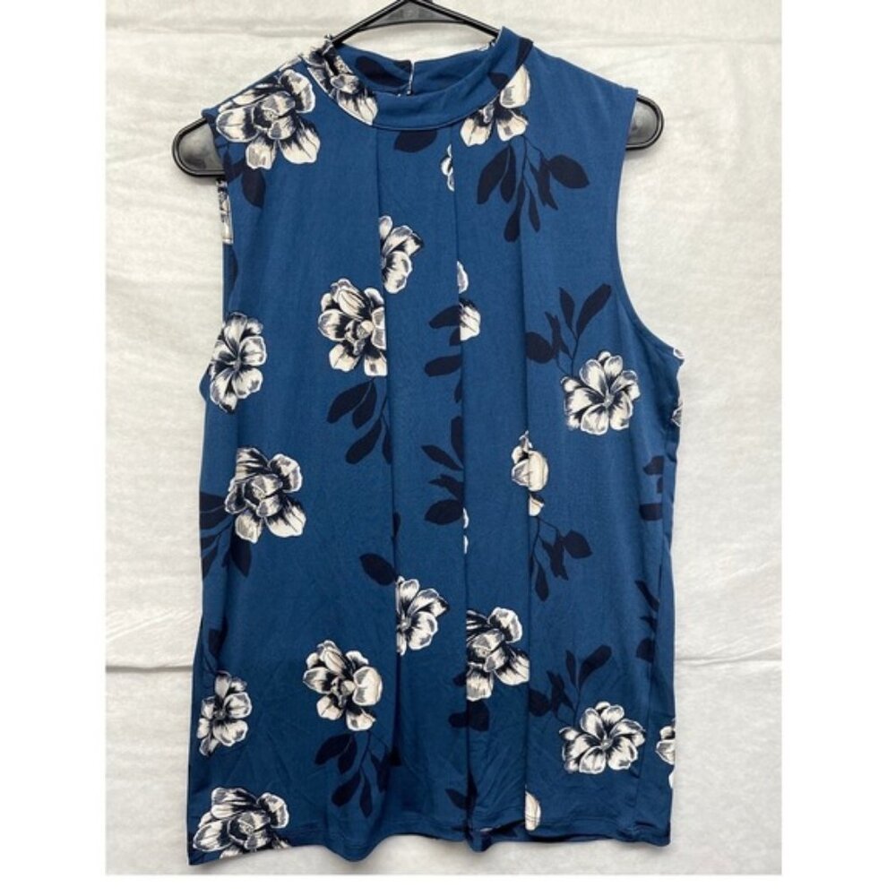 Banana Republic Womens Large Mock Neck Sleeveless Floral Print Blouse